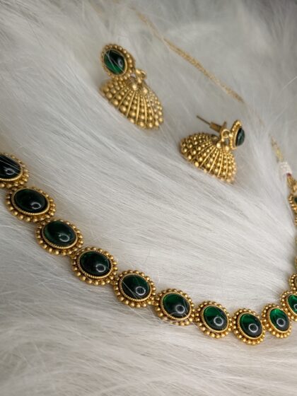 Embral Green Necklace & Jhumka Set